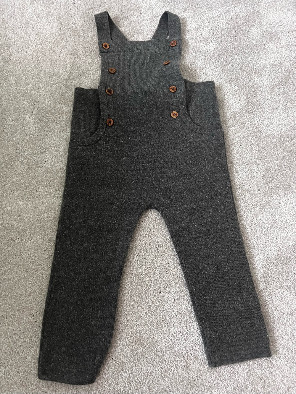 Children's Charcoal Knit Button-Front Overalls - Unbranded